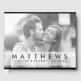 Minimalistisch Black Modern Foto Wedding Gästebuch