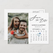 Minimalistisch Black Modern Script Foto Save the D Ankündigungspostkarte (Vorne/Hinten)