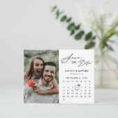 Minimalistisch Black Modern Script Foto Save the D Ankündigungspostkarte (Stehend Vorderseite)