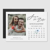 Minimalistisch Black Modern Script Foto Save the D Magneteinladung (Vorne/Hinten)