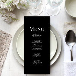Minimalistisch Black Monogram Wedding Menu Card Menükarte