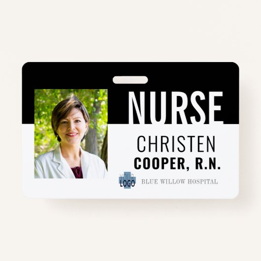 Minimalistisch Black Nurse RN Hospital Foto ID Ausweis (Vorderseite)