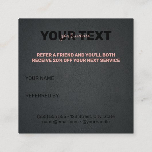 Minimalistisch Black Pink Refer a Friend Empfehlungskarte (Rückseite)