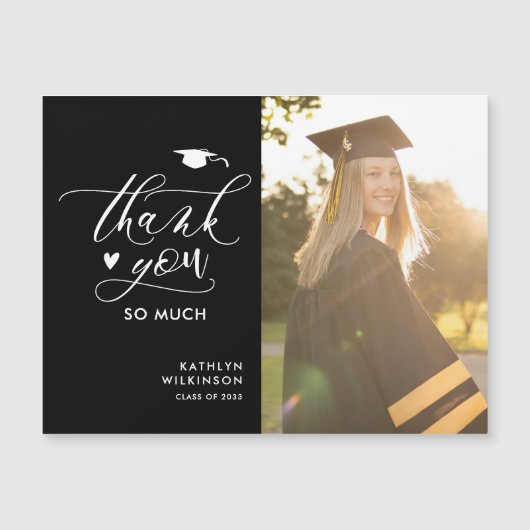 Minimalistisch Black Script Foto Abschluss Vielen Magnetkarte (Vorderseite)