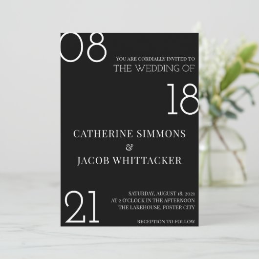 Minimalistisch Black Silver White Wedding Einladung (Stehend Vorderseite)