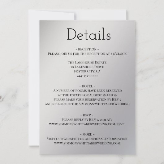 Minimalistisch Black Silver White Wedding Einladung (Rückseite)