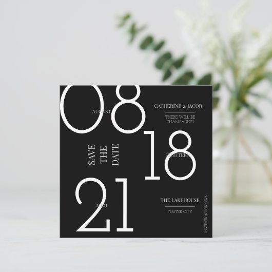 Minimalistisch Black Silver White Wedding Save The Date (Stehend Vorderseite)