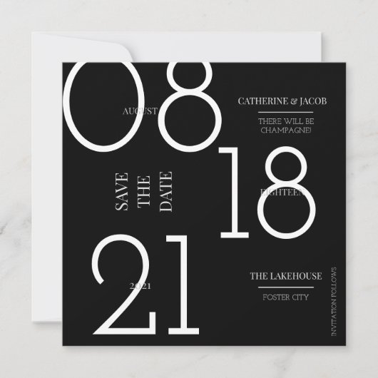 Minimalistisch Black Silver White Wedding Save The Date (Vorderseite)