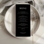 Minimalistisch Black Simple Wedding Menu Card Menükarte<br><div class="desc">Diese Minimalistische All In One Collection wurde speziell für Hochzeitsmenüs konzipiert und zeichnet sich durch ein übersichtliches und einfaches Layout mit klassischem Schriftart aus. Für eine erweiterte Anpassung dieses Designs, z.B. das Ändern des Layouts, des Schriftartes oder der Textgröße, klicken Sie bitte auf den obigen Button "KENNEN". Bitte kontaktieren Sie...</div>