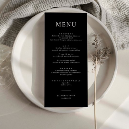 Minimalistisch Black Simple Wedding Menu Card Menükarte