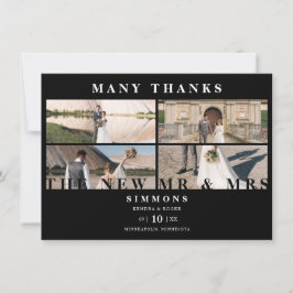 Minimalistisch Black Trendy Collage Wedding 4 Foto Dankeskarte
