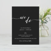 Minimalistisch Black We Do QR Code Foto Hochzeit Einladung (Stehend Vorderseite)