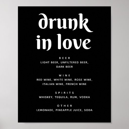 Minimalistisch Black Wedding Bar Sign | Betrunken  Poster (Vorne)