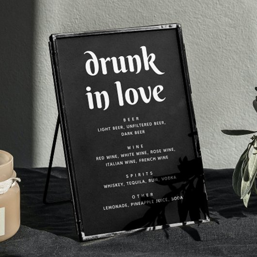 Minimalistisch Black Wedding Bar Sign | Betrunken Poster