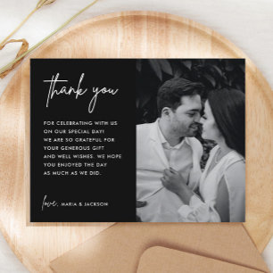 Minimalistisch Black Wedding Foto Vielen Dank Post Postkarte