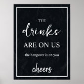 Minimalistisch Black Wedding Open Bar Sign Poster (Vorne)