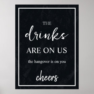 Minimalistisch Black Wedding Open Bar Sign Poster