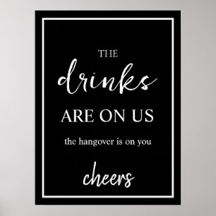 Minimalistisch Black Wedding Open Bar Sign Poster