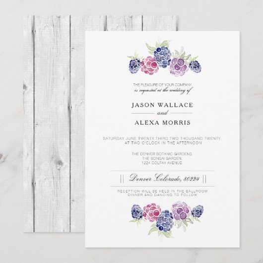 Minimalistisch BlackBerry Watercolor | Elegante Ho Einladung (Vorne/Hinten)