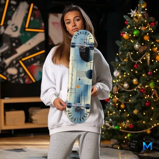 Minimalistisch Blau und Gelb Abstrakt Geometrisch Skateboard