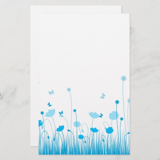 Minimalistisch Blau- und Weißblütenblüte Briefpapier (Vorne/Hinten)
