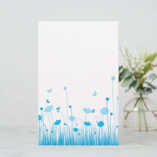 Minimalistisch Blau- und Weißblütenblüte Briefpapier (Stehend Vorderseite)