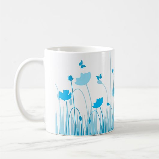 Minimalistisch Blau- und Weißblütenblüte Kaffeetasse (Links)