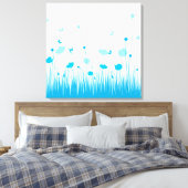 Minimalistisch Blau- und Weißblütenblüte Leinwanddruck (Insitu (Schlafzimmer))