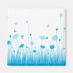 Minimalistisch Blau- und Weißblütenblüte Magnet