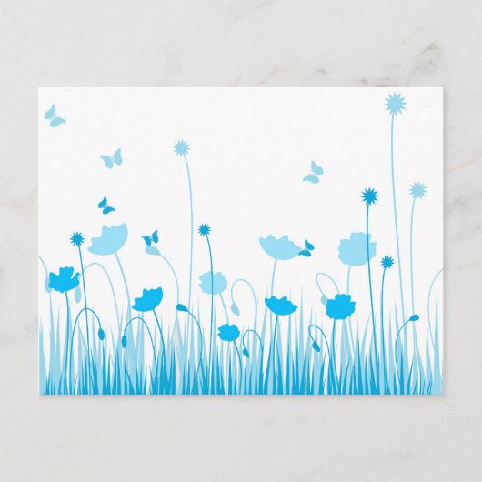 Minimalistisch Blau- und Weißblütenblüte Postkarte (Vorderseite)