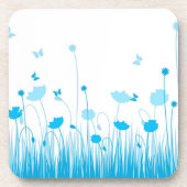 Minimalistisch Blau- und Weißblütenblüte Untersetzer (Vorderseite)