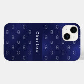 Minimalistisch: blau-weiße Monogrammnamen Case-Mate iPhone Hülle (Rückseite (Horizontal))