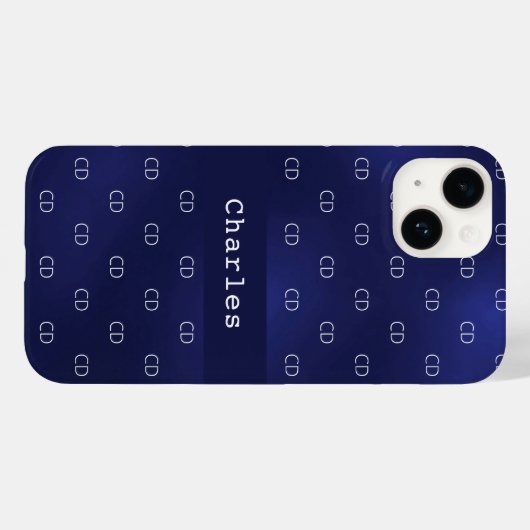 Minimalistisch: blau-weiße Monogrammnamen Case-Mate iPhone Hülle (Rückseite (Horizontal))