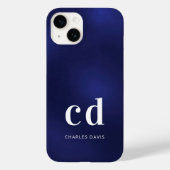 Minimalistisch: blau-weiße Monogrammnamen Case-Mate iPhone Hülle (Rückseite)