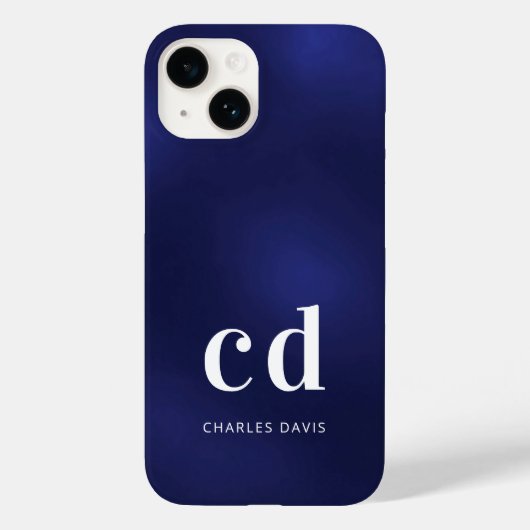 Minimalistisch: blau-weiße Monogrammnamen Case-Mate iPhone Hülle (Rückseite)