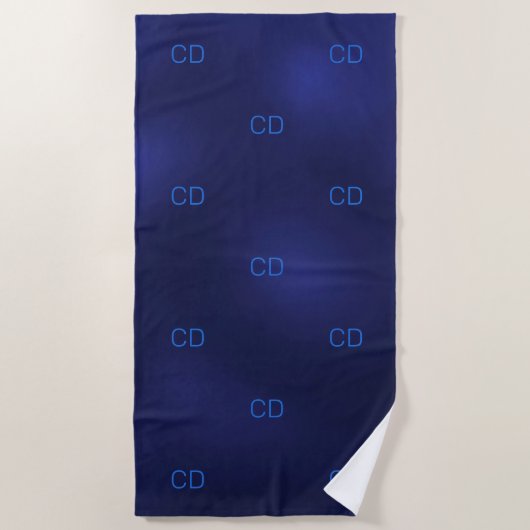 Minimalistisch: Blaue Monogramm-Initialen Strandtuch (Vorderseite)