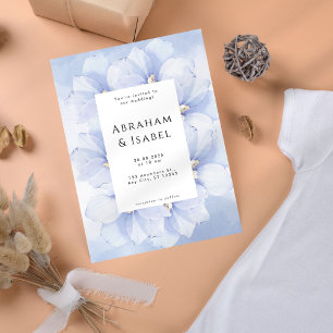Minimalistisch Blauer Wasserfarben Hochzeit Einlad Einladung