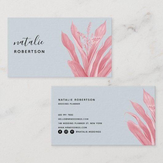 Minimalistisch-blaurosa-botanische Schrift Visitenkarte (Vorne/Hinten)