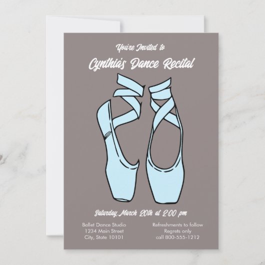 Minimalistisch Blue Ballet Dance Einladung (Vorderseite)