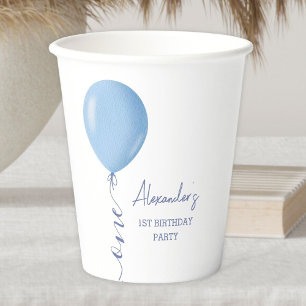 Minimalistisch Blue Balloon Boy 1. Geburtstagspapi Pappbecher