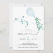 Minimalistisch Blue Balloon Eucalyptus Boy Baby Sh Einladung (Vorderseite)