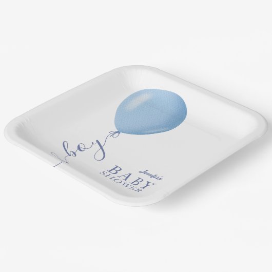Minimalistisch Blue Balloon Oh Boy Baby Dusche Pappteller (Gewinkelt)