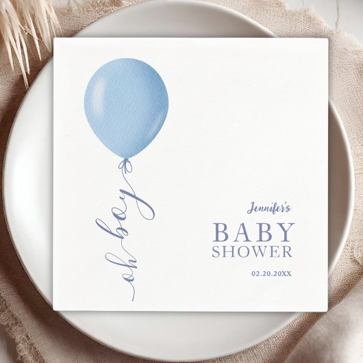Minimalistisch Blue Balloon Oh Boy Baby Dusche Serviette