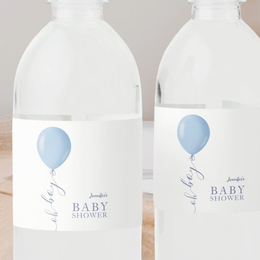 Minimalistisch Blue Balloon Oh Boy Baby Dusche Wasserflaschenetikett