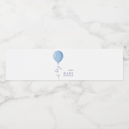 Minimalistisch Blue Balloon Oh Boy Baby Dusche Wasserflaschenetikett (Einzelnes Label)