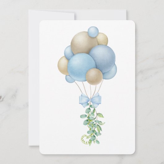 Minimalistisch Blue Balloons Babydusche Einladung (Rückseite)