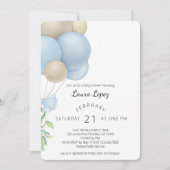Minimalistisch Blue Balloons Babydusche Einladung (Vorderseite)