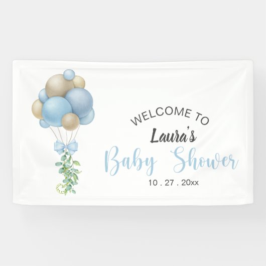 Minimalistisch Blue Balloons Boy Baby Dusche Banner (Horizontal)