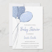Minimalistisch Blue Balloons Boy Baby Dusche Einladung (Vorderseite)
