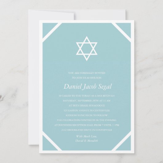 Minimalistisch Blue Bar or Bat Mitzvah Einladung (Vorderseite)